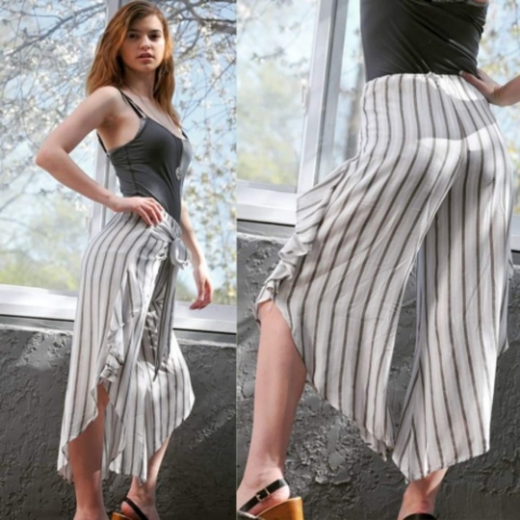 GRAY STRIPE WRAP PANTS - Picture 3 of 5